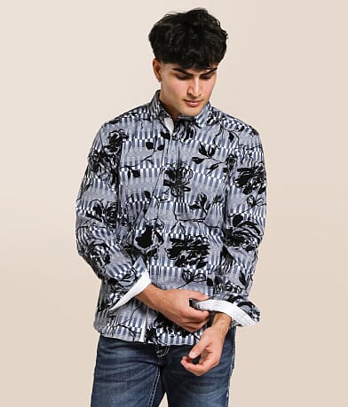 Eight X Flocked Floral Stretch Shirt front view