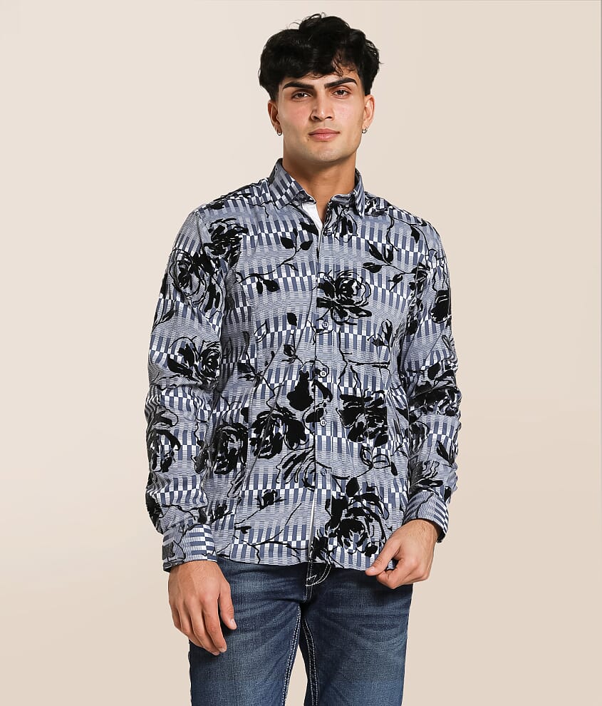 Flocked Floral Stretch Shirt
