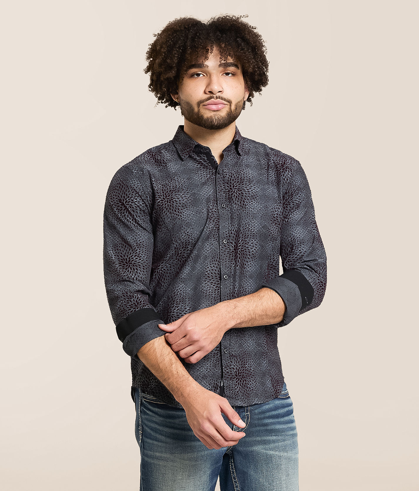 Eight X Flocked Shirt - Men's Shirts in Grey | Buckle