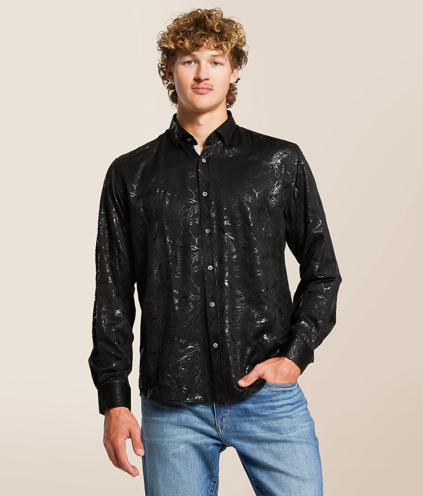 Eight X Tonal Jacquard Shirt - Men's Shirts in Black | Buckle
