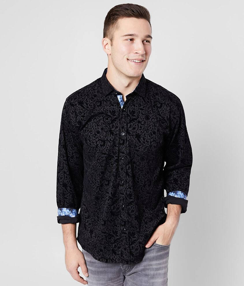 Eight X Flocked Floral Woven Shirt front view
