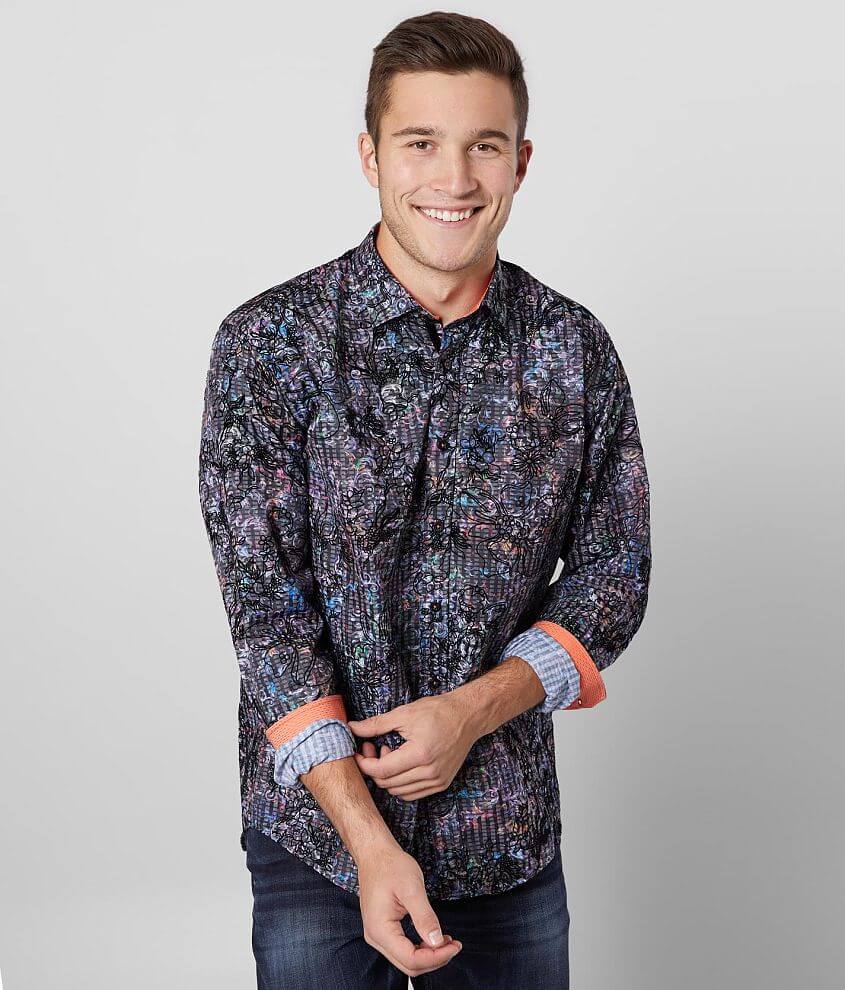 Eight X Flocked Floral Striped Shirt