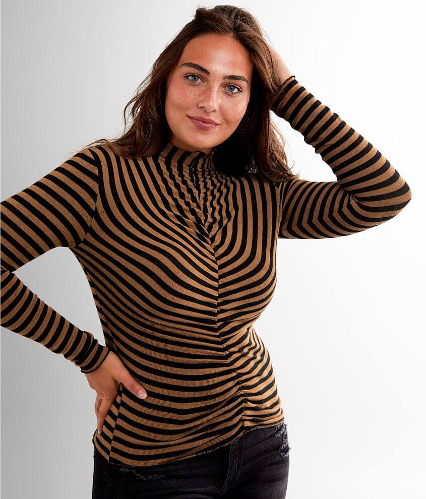 red by BKE Striped Mock Neck Top front view
