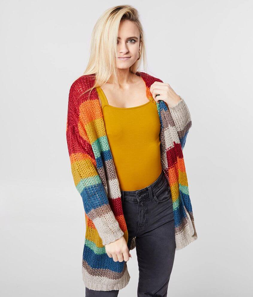 BKE Rainbow Striped Cardigan Sweater front view
