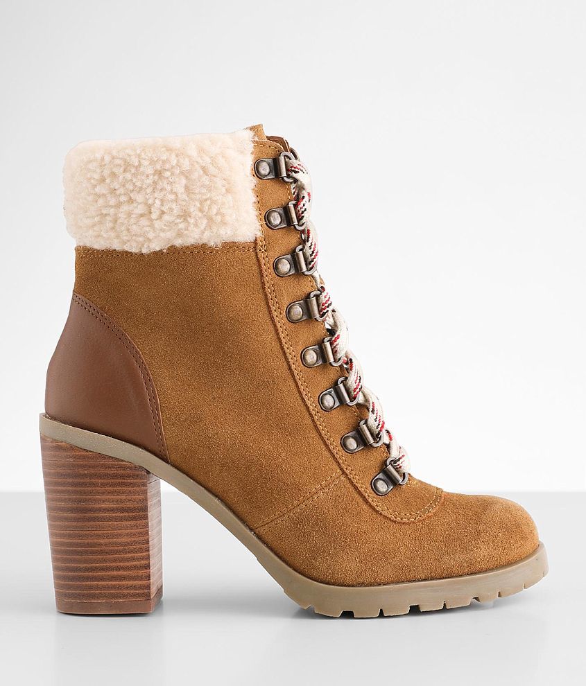 Khaki suede leather ankle boots with heel