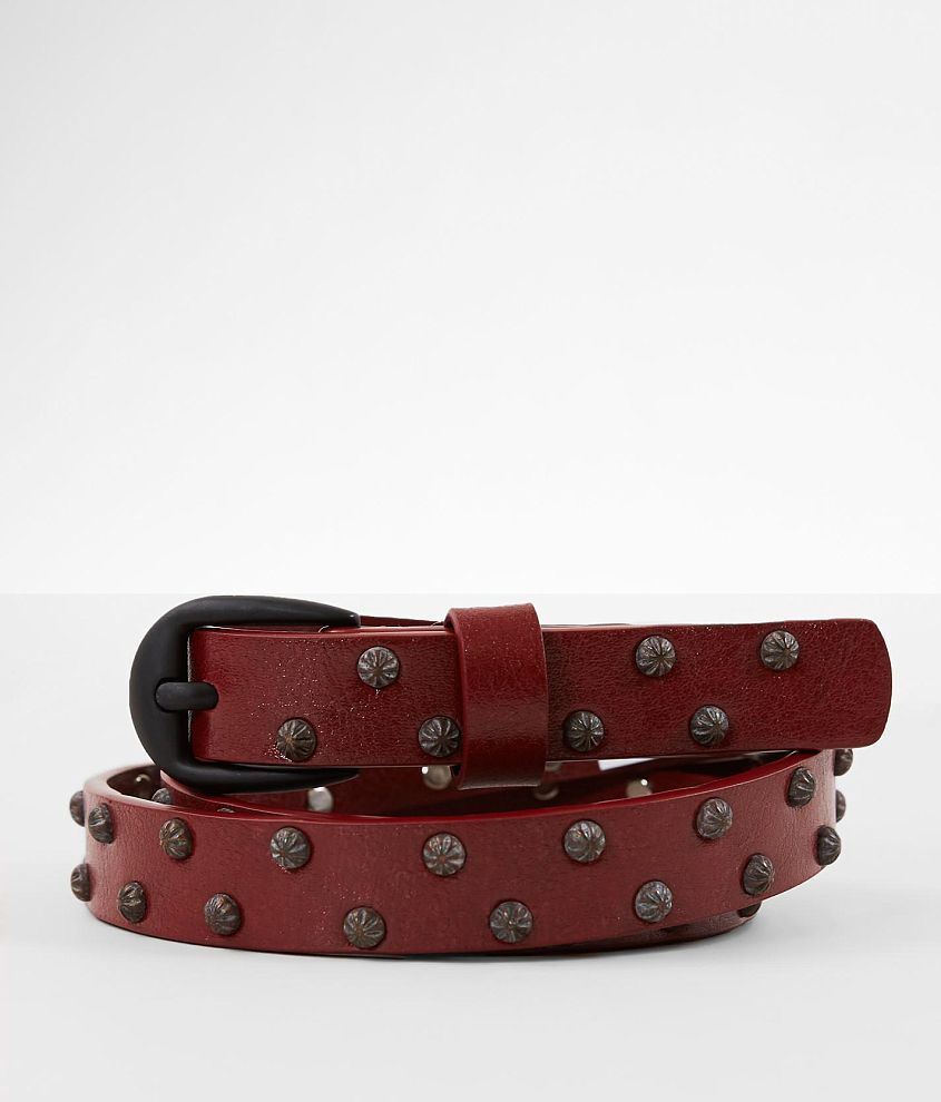 Buy Dark Red Embossed Thin Leather Belt - Unique Design