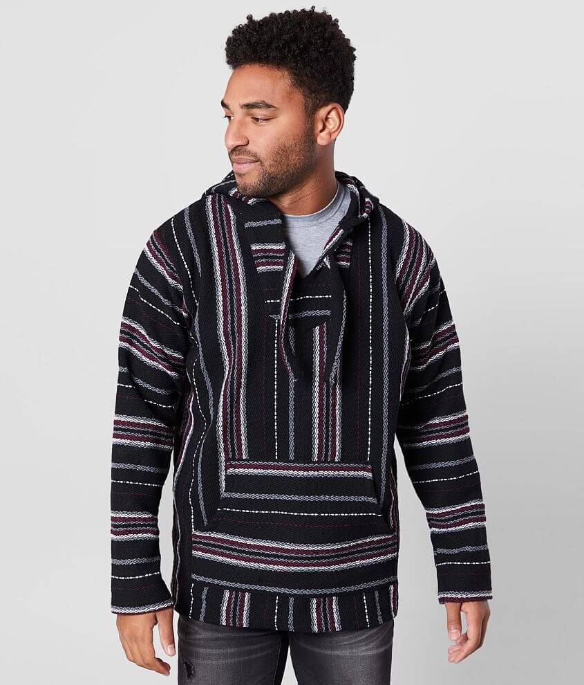 Senor Lopez Nunca Perfecta Striped Hoodie Men s Sweatshirts in Black Burgundy Buckle