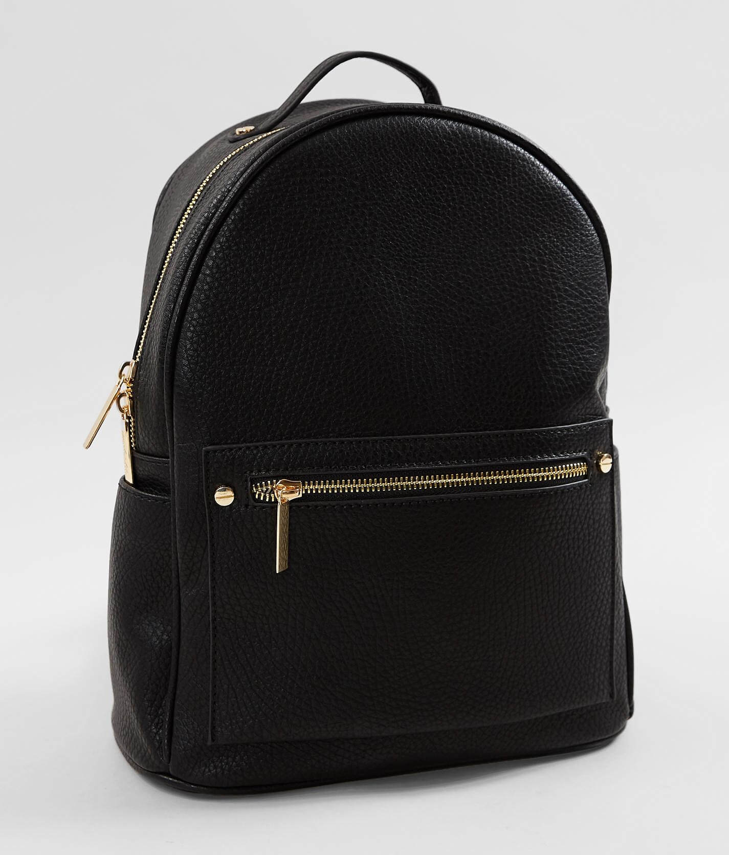 black faux leather backpack womens