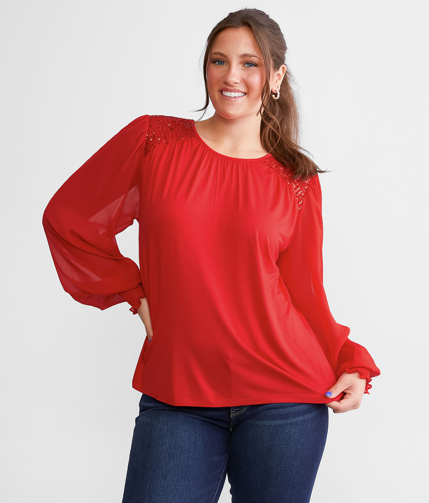 Daytrip Sequin Yoke Top - Women's Shirts & Blouses in Red | Buckle