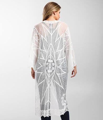 Rain + Rose Crochet Mesh Duster Kimono BACK