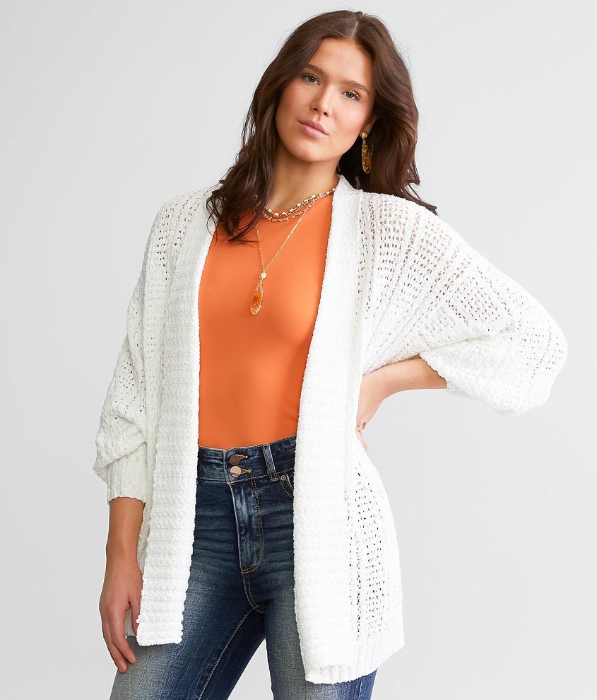 BKE Pointelle Cardigan Sweater front view