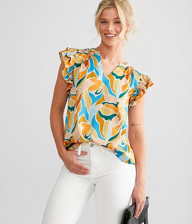 Willow & Root Satin Ruffle Top front view
