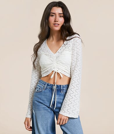 Willow & Root Lace Cinch Tie Cropped Top front view