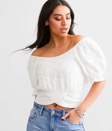 Willow & Root Textured Floral Cropped Top front view