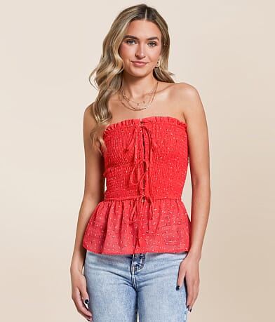 Willow & Root Floral Chiffon Smocked Tube Top front view