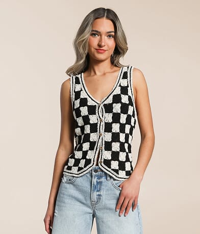 Emory Park Checkered Crochet Vest front view
