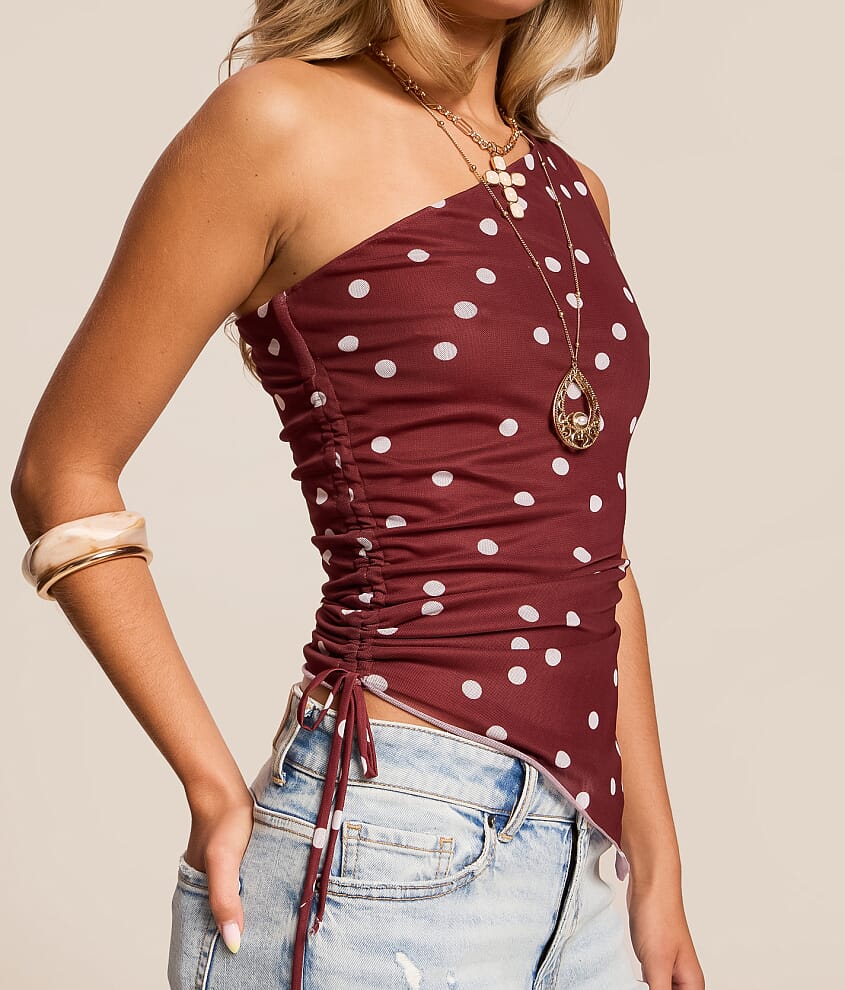 Polka Dot One Shoulder Tank Top