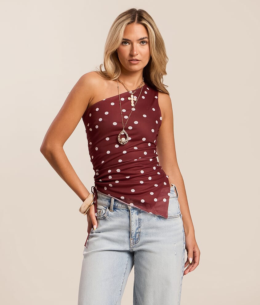 Polka Dot One Shoulder Tank Top