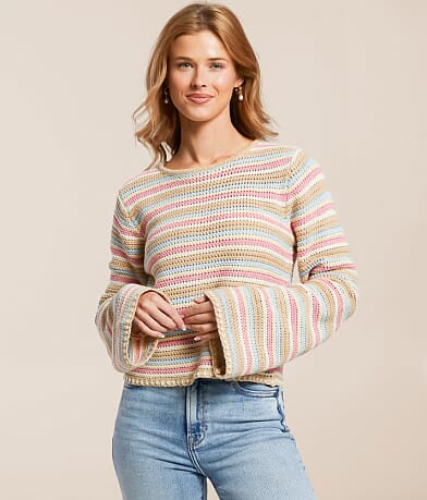 Willow & Root Striped Knit Cropped Sweater front view