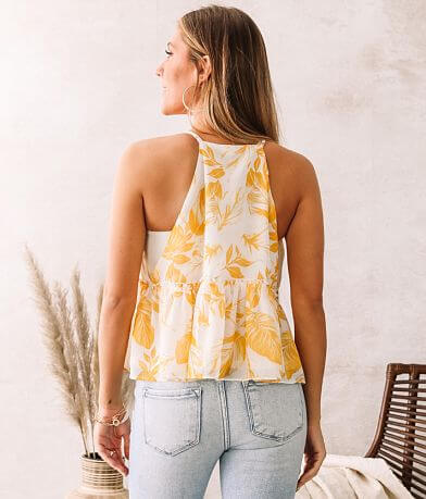 En Creme Flowy Chiffon Cropped Tank Top back view
