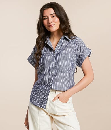 En Creme Striped Blouse front view
