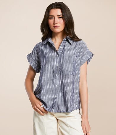 En Creme Striped Blouse full left side view