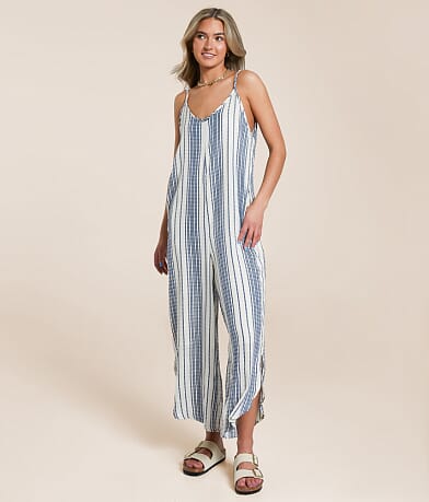 En Creme Striped Jumpsuit front view