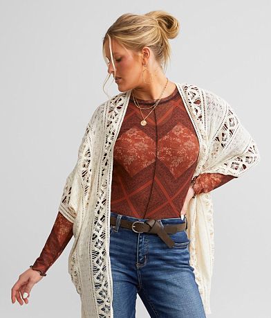  En Creme Crochet Cardigan Sweater front view