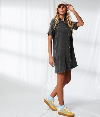 BKE Resort Washed Button Down Dress front view