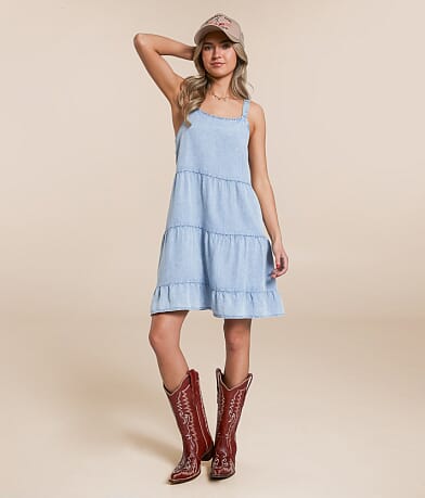 Washed Denim Tiered Dress thumbnail 2