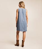 En Creme Women's Lyocell A-Line Chambray Mini Dress in Denim/Blue | Size: Large | Buckle