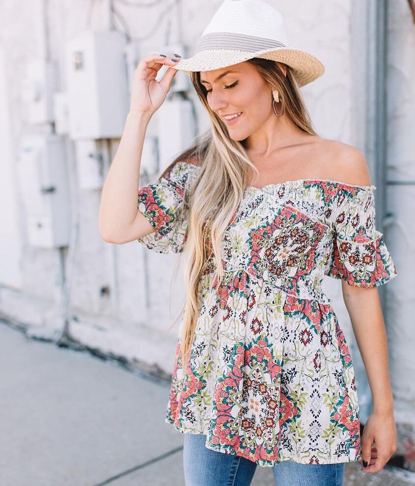 White smocked off the shoulder online top