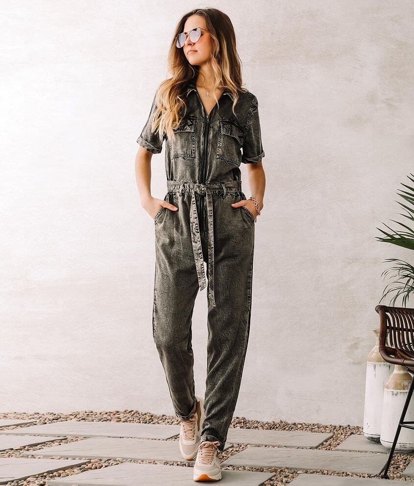 En Creme Lava Washed Boiler Jumpsuit front view