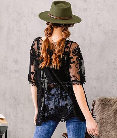 En Creme Floral Sheer Lace Top back view