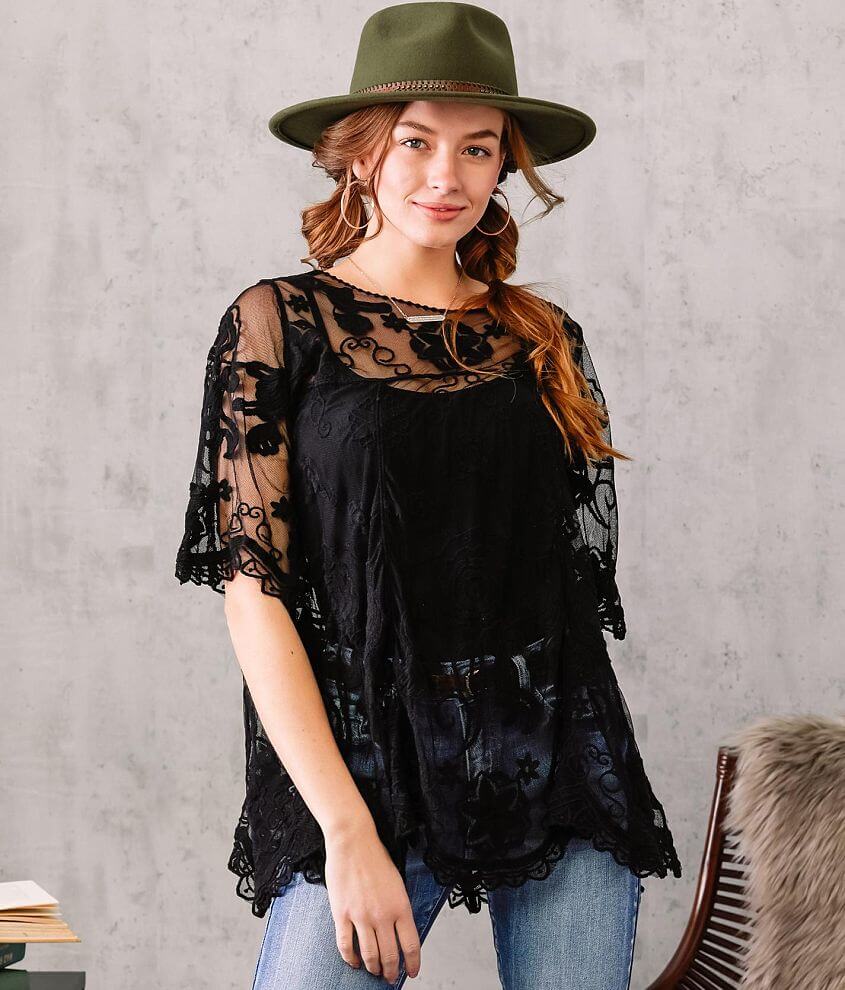 Buckle Black Lace Blouse - Women's Shirts/Blouses in Black