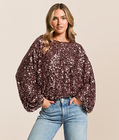 En Creme Sequin Dolman Cropped Top front view