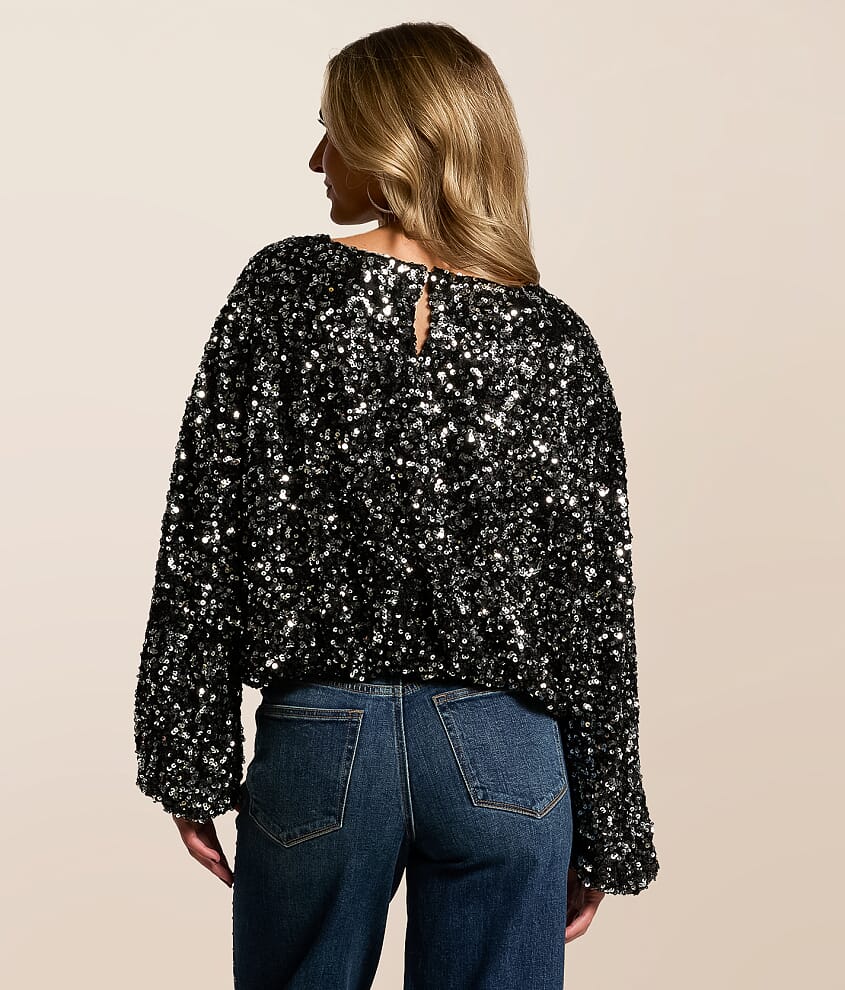 Sequin Dolman Cropped Top