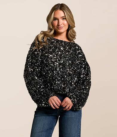 En Creme Sequin Dolman Cropped Top front view