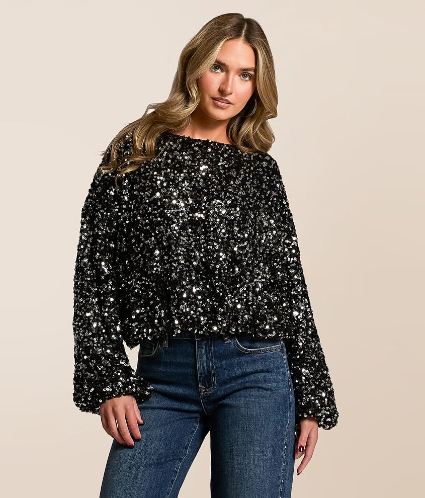 Sequin Dolman Cropped Top
