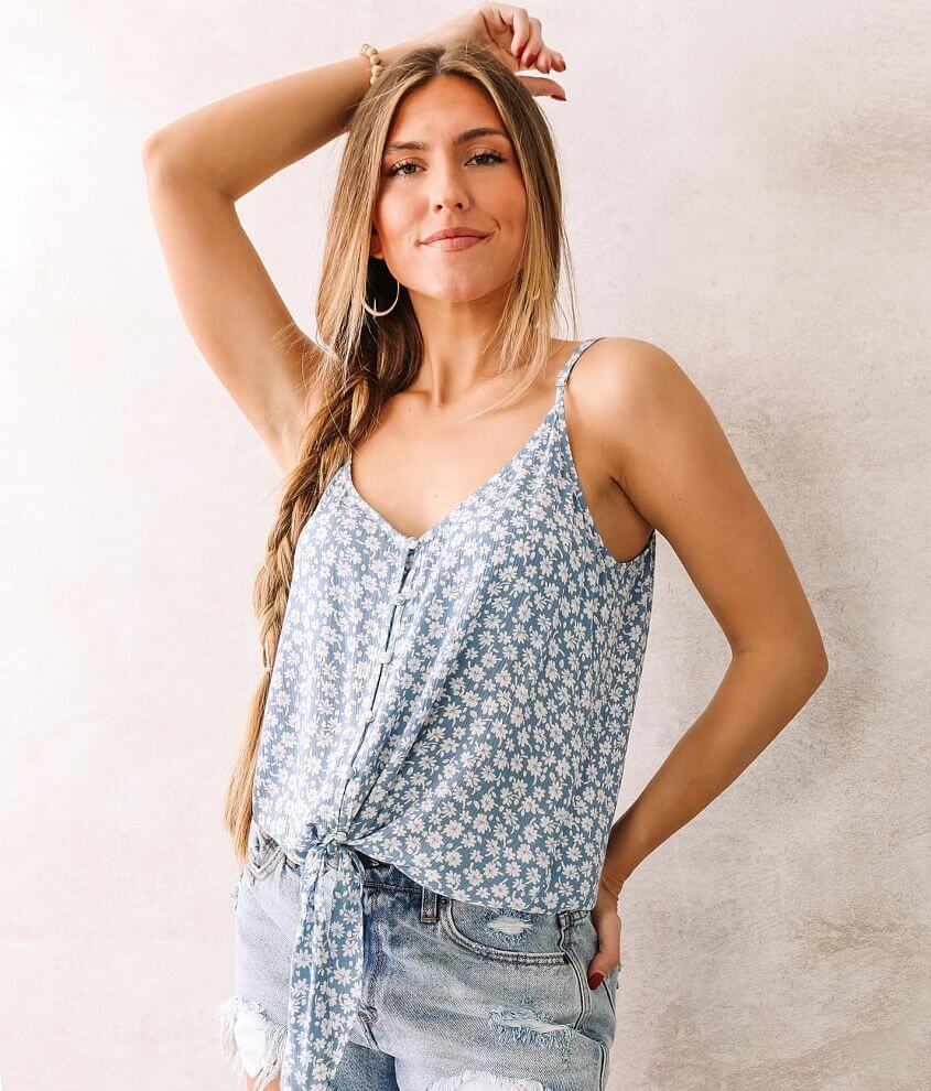 En Creme Floral Front Tie Tank Top front view