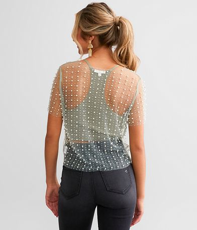 Endless Blu Embellished Mesh Top BACK
