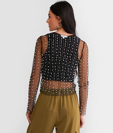 Endless Blu Sheer Embellished Crop Top BACK