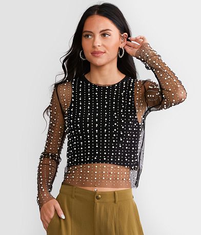 Endless Blu Sheer Embellished Crop Top MISC_DETAIL_1