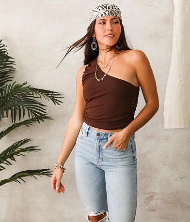 Willow & Root One Shoulder Cropped Tank Top front view