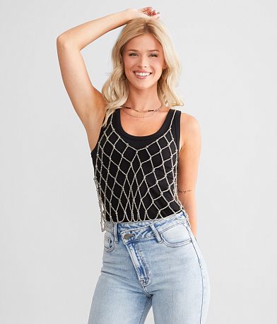 Endless Blu Beaded Tank Top front view