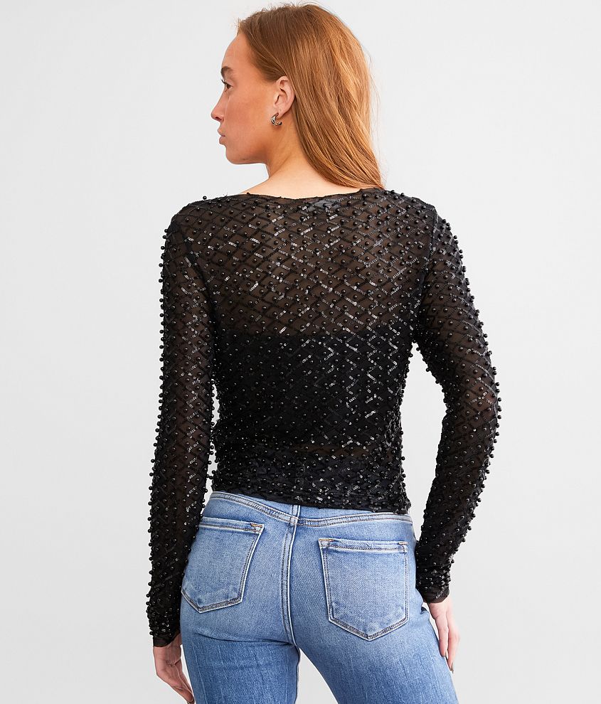 Embellished Mesh Top