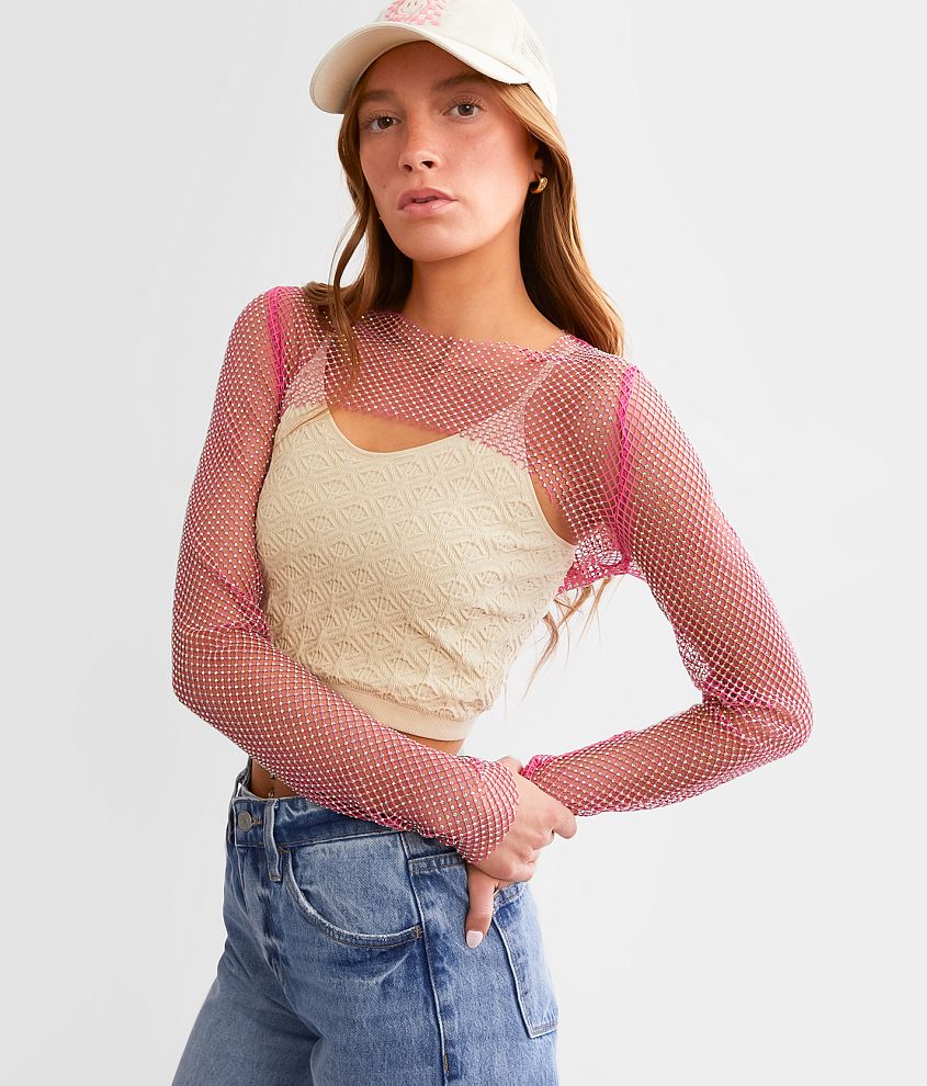 Endless Blu Rhinestone Fishnet Bolero Top