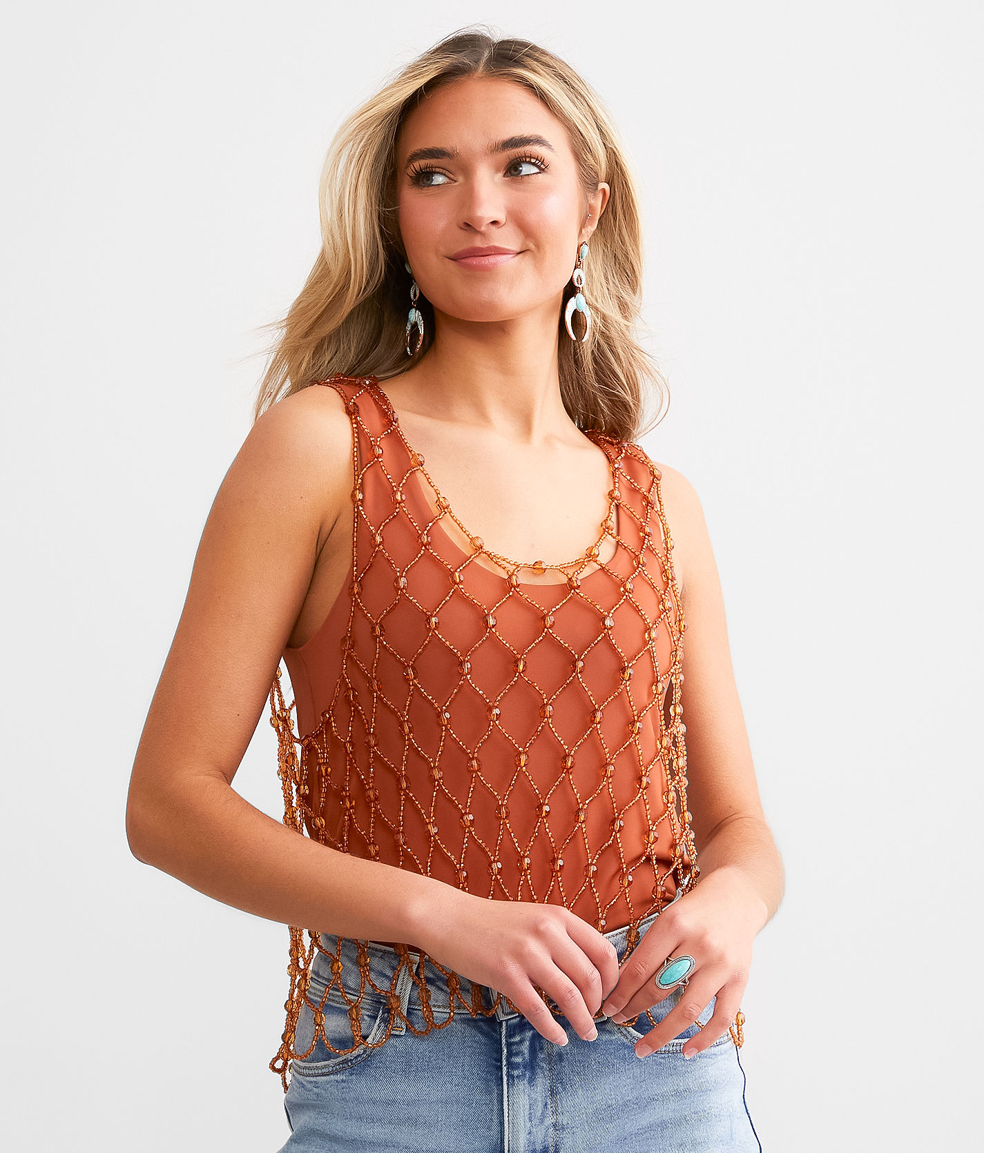 Endless Blu All-Over Beaded Tank Top - Women's Tank Tops in Endless Blu All-Over Beaded Tank Top - Women's Tank Tops in