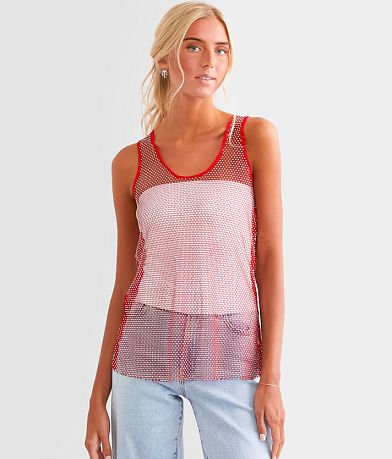Endless Blu Rhinestone Mesh Tank Top front view