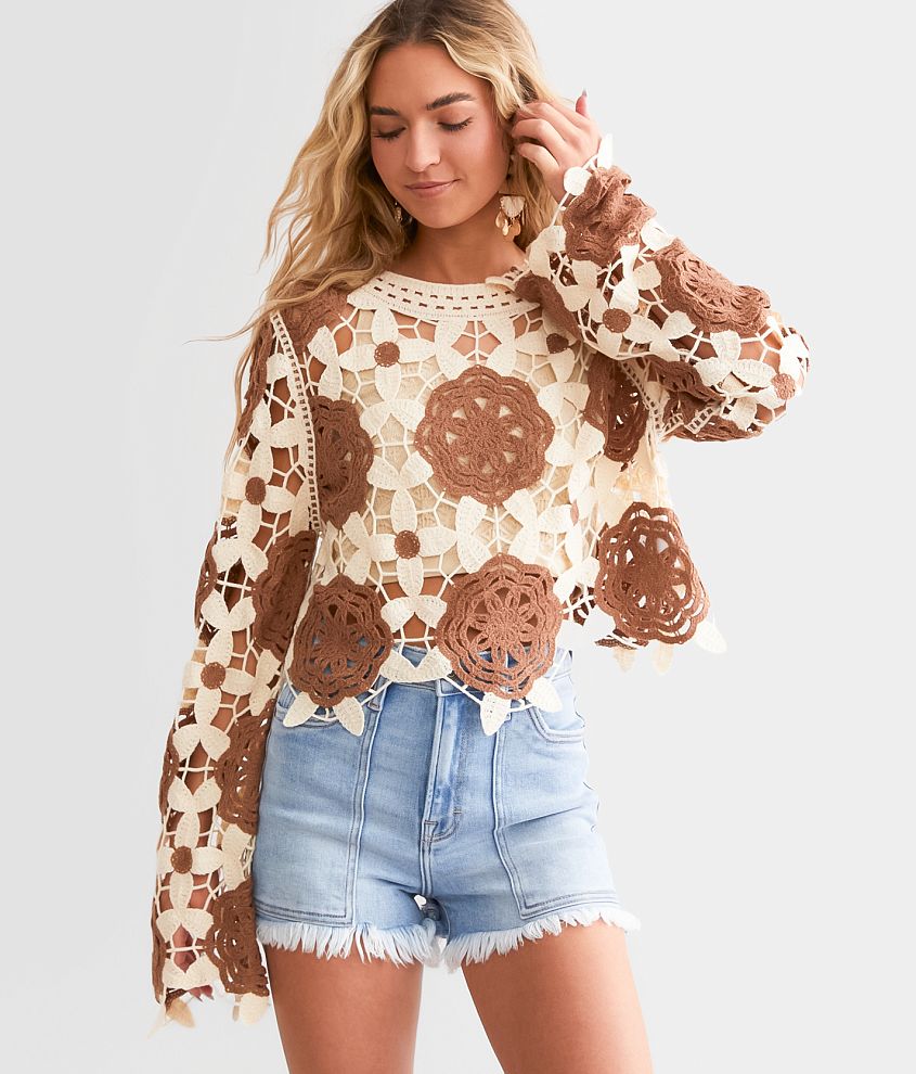 EB Luxe Crochet Cropped Sweater front view